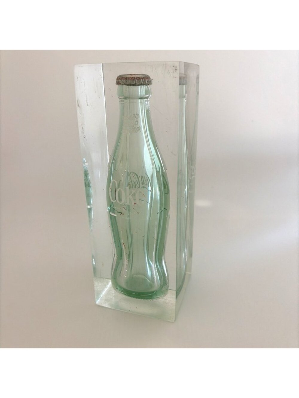 Vintage Coca-Cola Lucite Paperweight Encased 6½ Oz Return Bottle Acrylic Block